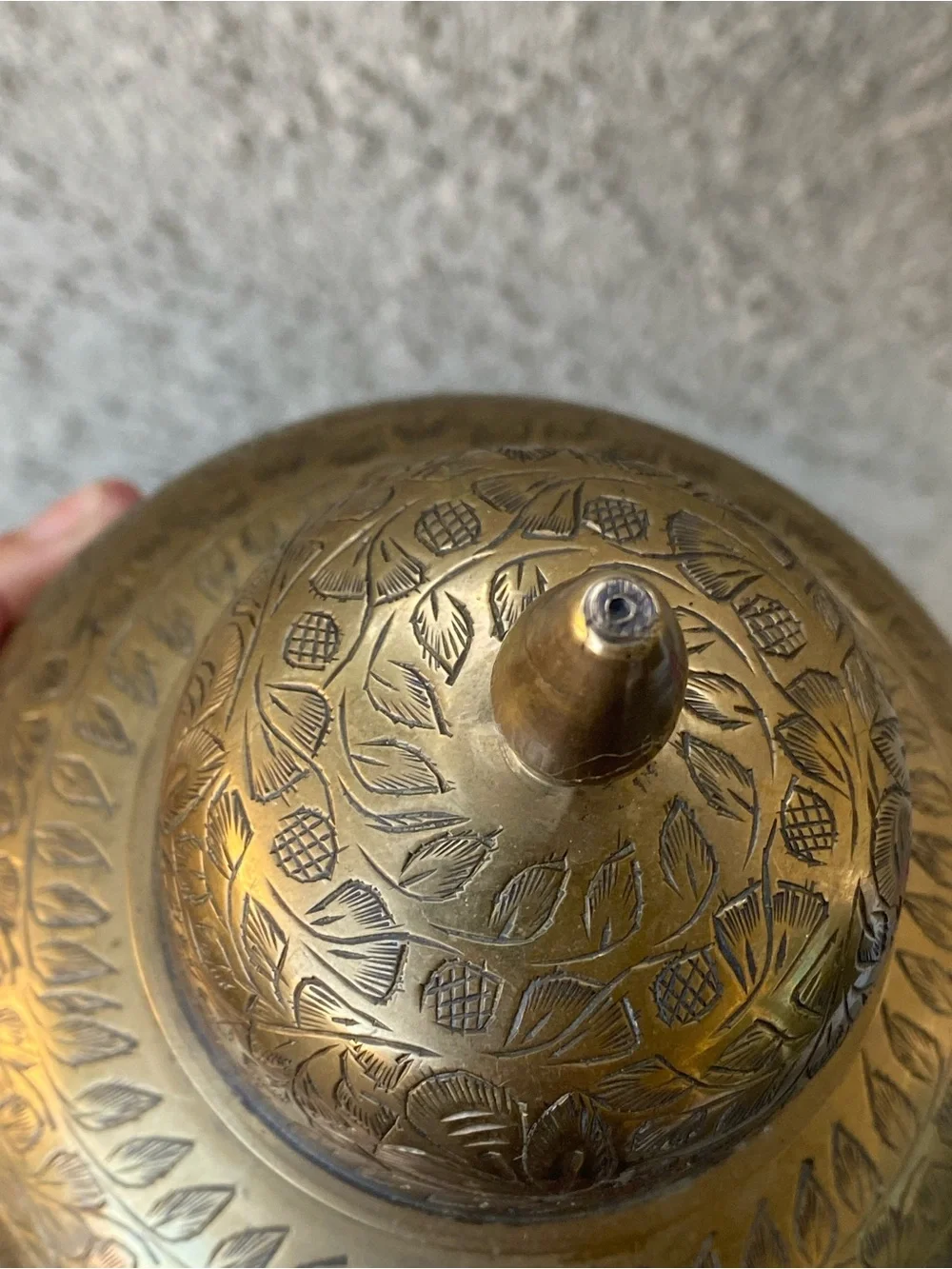 Vintage Brass Indian India Urn Ginger Jar & Lid 9”H Etched Ornate Intricate Vase